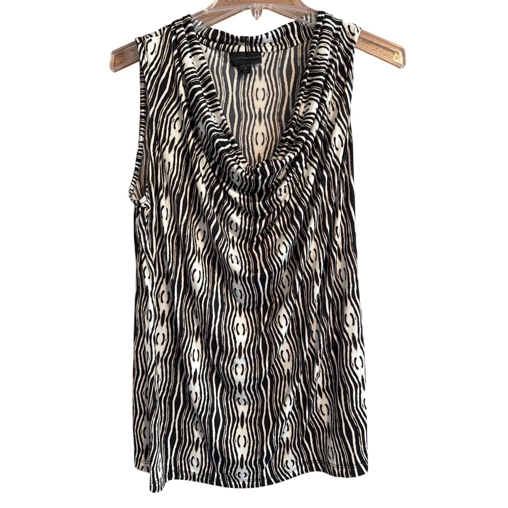 Worthington Womens Sleeveless Cowl‎ Neck Top Size L Black White Zebra Print
